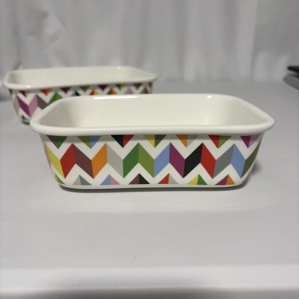 French Bull Rainbow Geometrical Ceramic Rectangular 3 Bowl Set